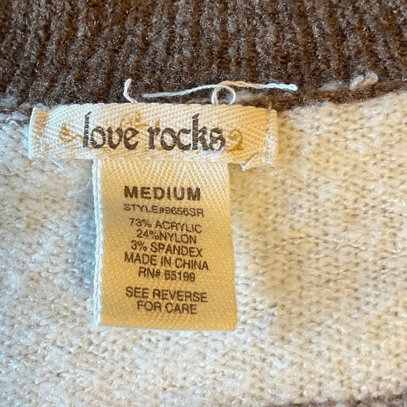 Love Rocks Brown and White V-Neck Sweater - Picture 5 of 6